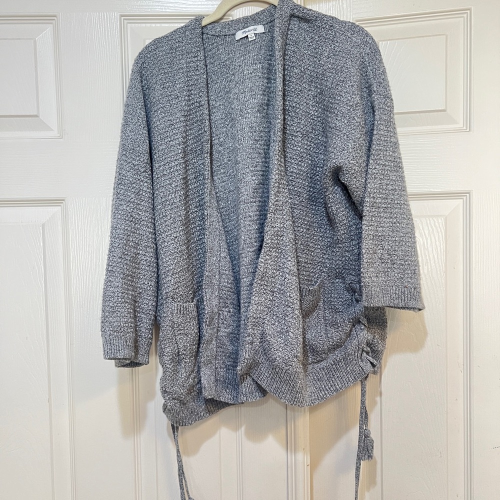 Madewell women Sz small Side-Lace gray knit open Cardigan Sweater minimalist - Picture 5 of 13